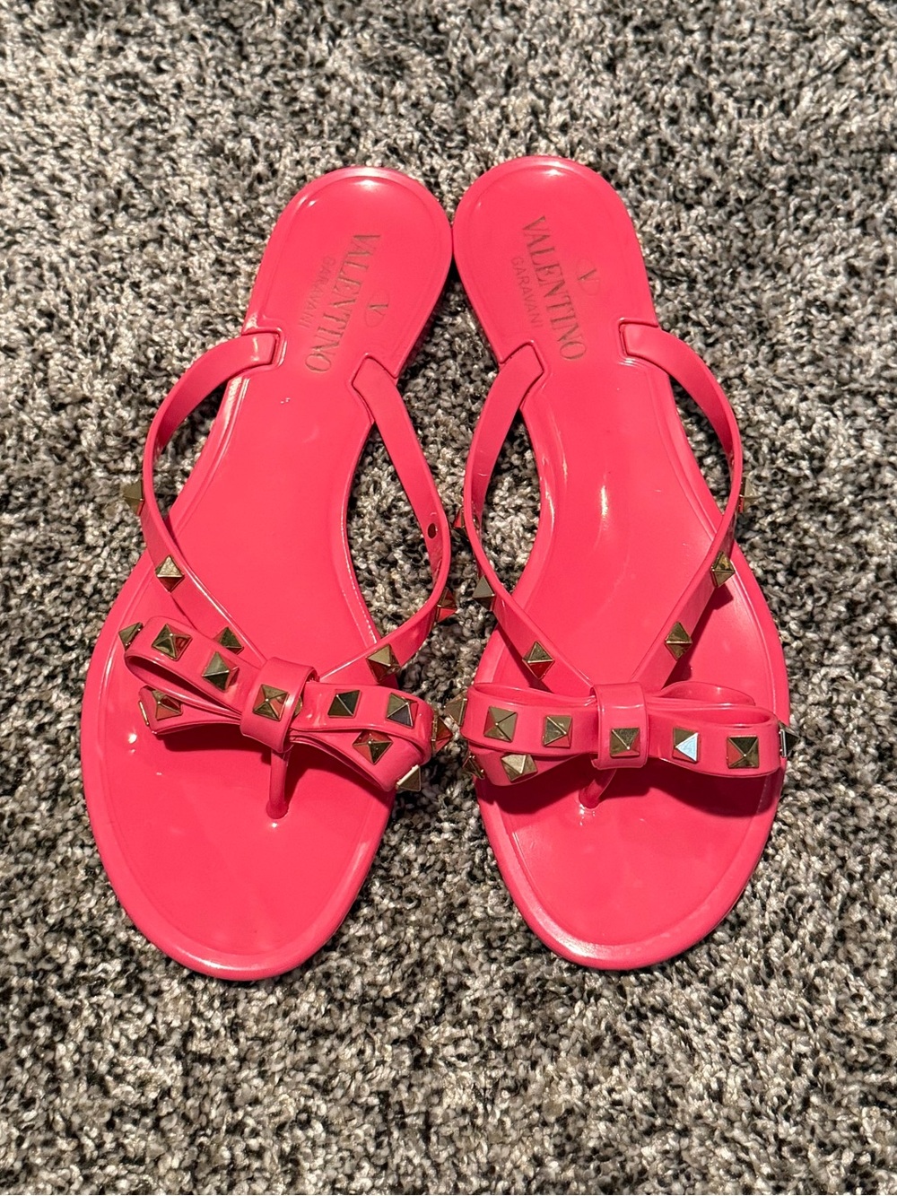 Valentino Pink Jelly Rockstud Bow Slide Sandals